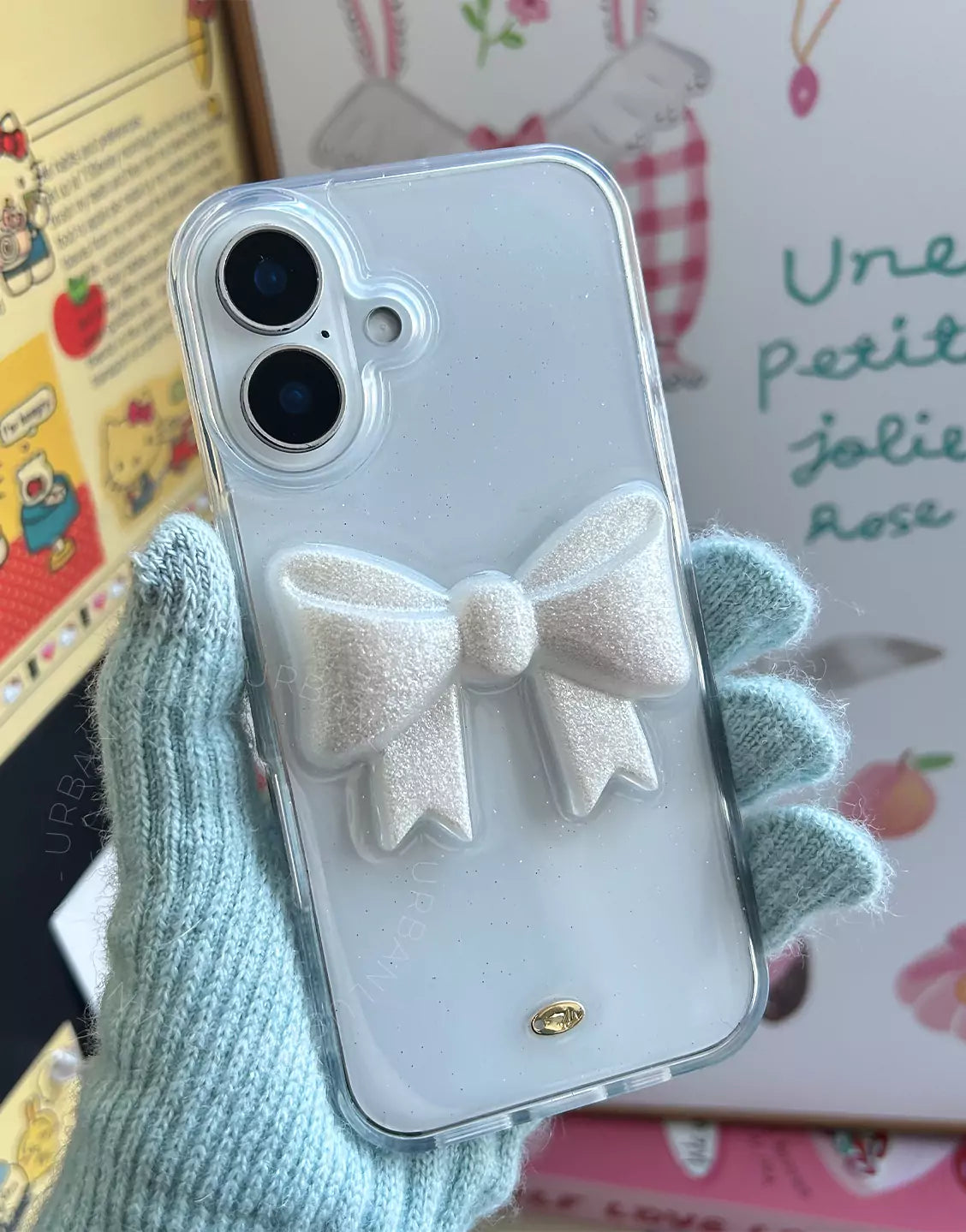 Beautiful Glitter 3D Bow Clear Phone Case for iPhone 16 15 14 13 12 Pro Max Cute Kawaii iPhone 16 15 14 13 12 Case Fairycore Aesthetic Phone Case Modern Minimalist