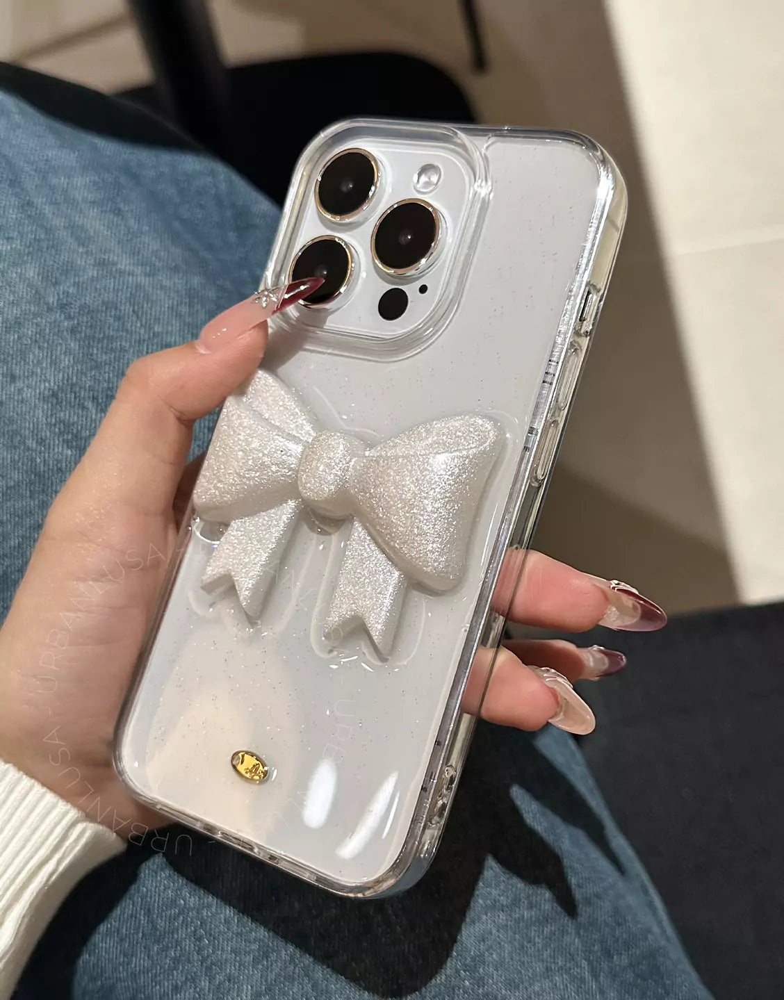 Beautiful Glitter 3D Bow Clear Phone Case for iPhone 16 15 14 13 12 Pro Max Cute Kawaii iPhone 16 15 14 13 12 Case Fairycore Aesthetic Phone Case Modern Minimalist