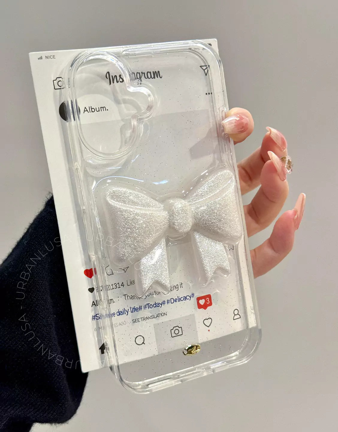 Beautiful Glitter 3D Bow Clear Phone Case for iPhone 16 15 14 13 12 Pro Max Cute Kawaii iPhone 16 15 14 13 12 Case Fairycore Aesthetic Phone Case Modern Minimalist