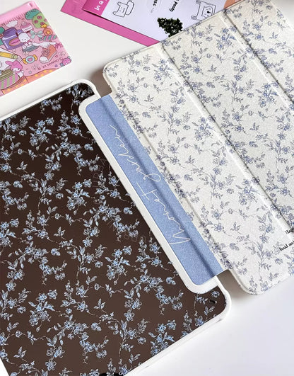 Beautiful Vintage Floral Print iPad Case with Pencil Holder for iPad 10.2 iPad Air 5 4th 3rd Generation 10.9 2022 10th iPad 9.7 5 6th 2020 2021 2024 Pro 11 Case