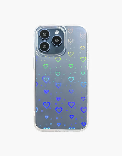 Colorful Halo Reflective Heart Clear iPhone Case - URBANLUSA