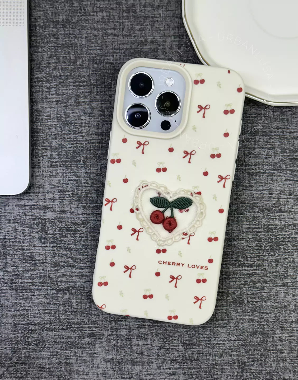 Cute Embroidered Cherry Phone Case for iPhone 16 15 14 13 12 Pro Max Cute iPhone 16 15 14 13 12 Case Kawaii Aesthetic Phone Case
