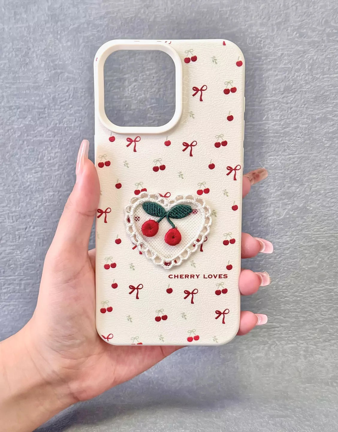Cute Embroidered Cherry Phone Case for iPhone 16 15 14 13 12 Pro Max Cute iPhone 16 15 14 13 12 Case Kawaii Aesthetic Phone Case