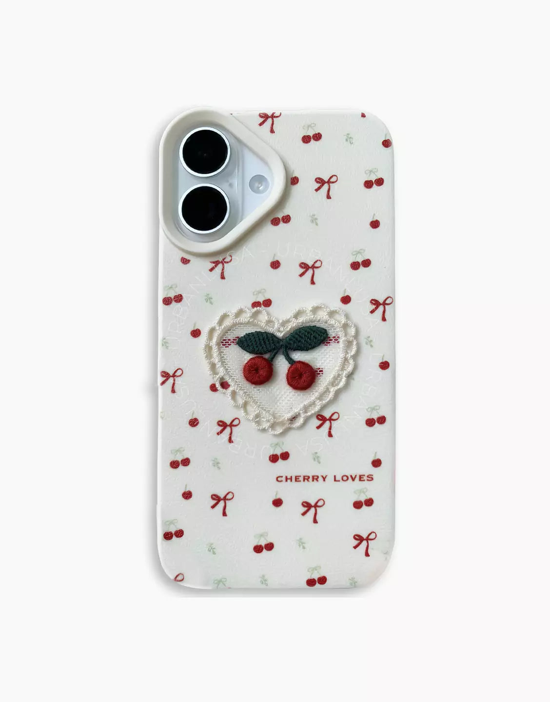 Cute Embroidered Cherry Phone Case for iPhone 16 15 14 13 12 Pro Max Cute iPhone 16 15 14 13 12 Case Kawaii Aesthetic Phone Case