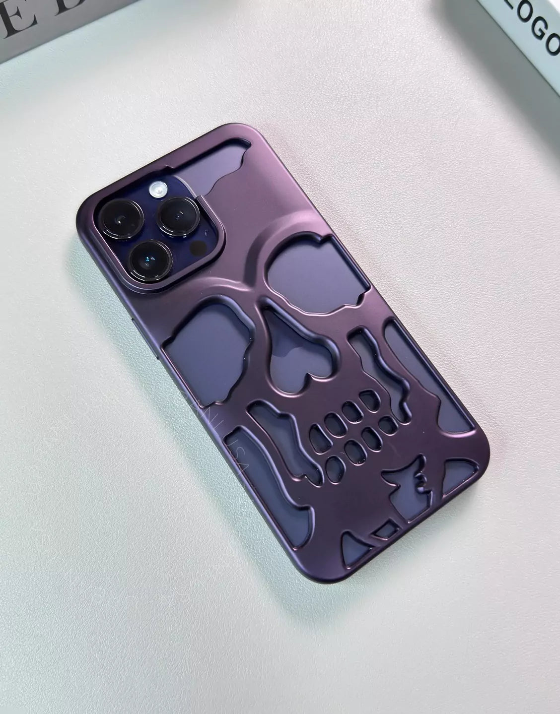 Dark Grunge Matte Purple Gothic Skull iPhone Case