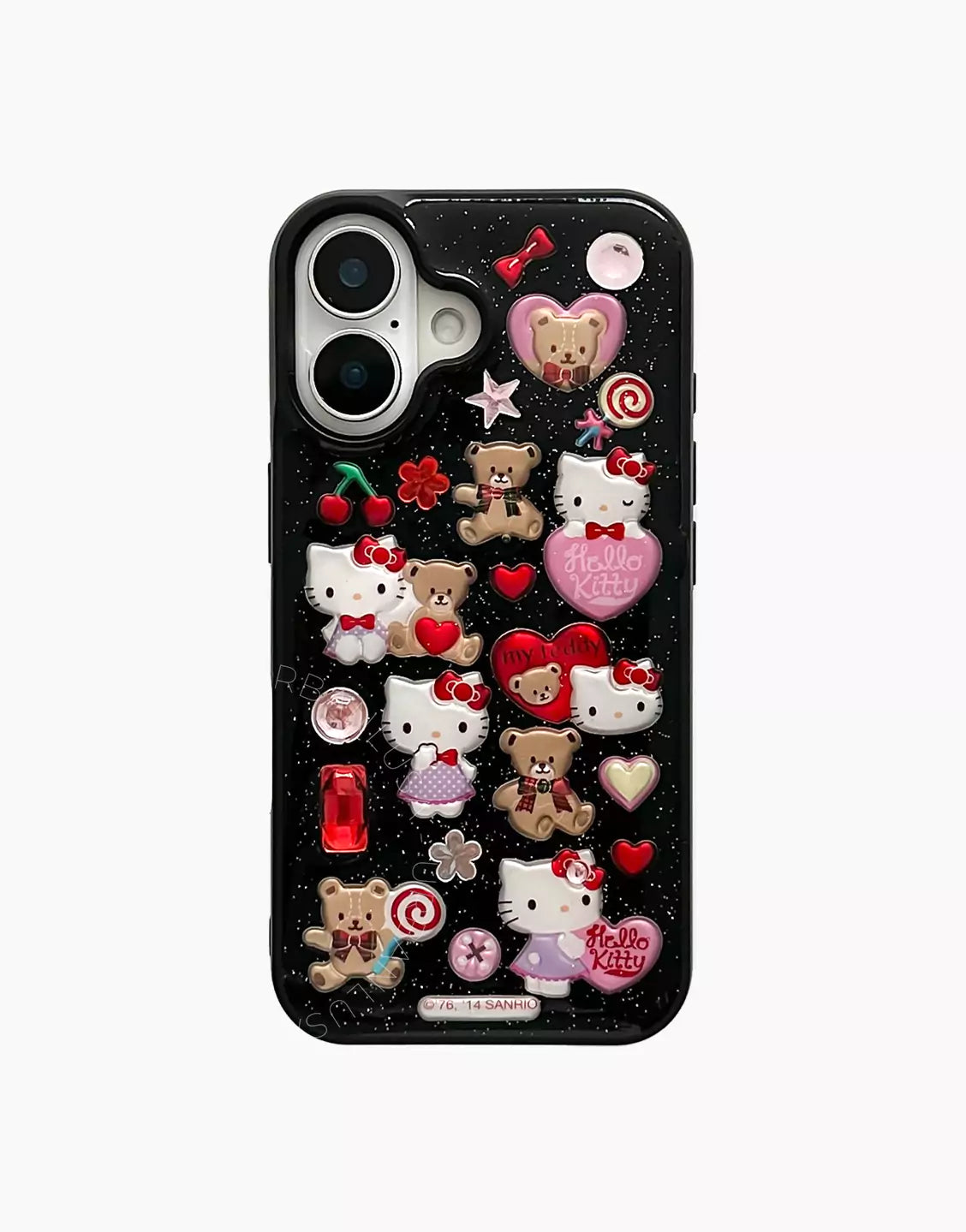 Kawaii Kitty 3D Stickers Bling Clear iPhone Case