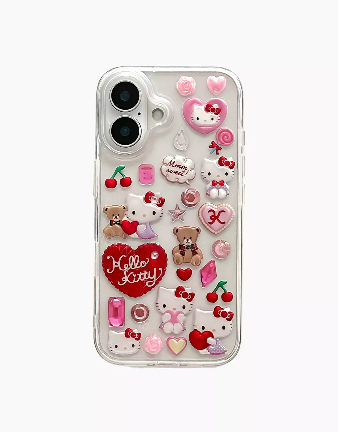 Kawaii Kitty 3D Stickers Bling Clear iPhone Case