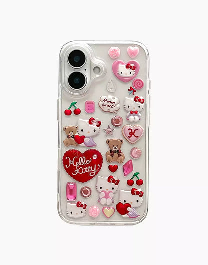 Kawaii Kitty 3D Stickers Bling Clear iPhone Case