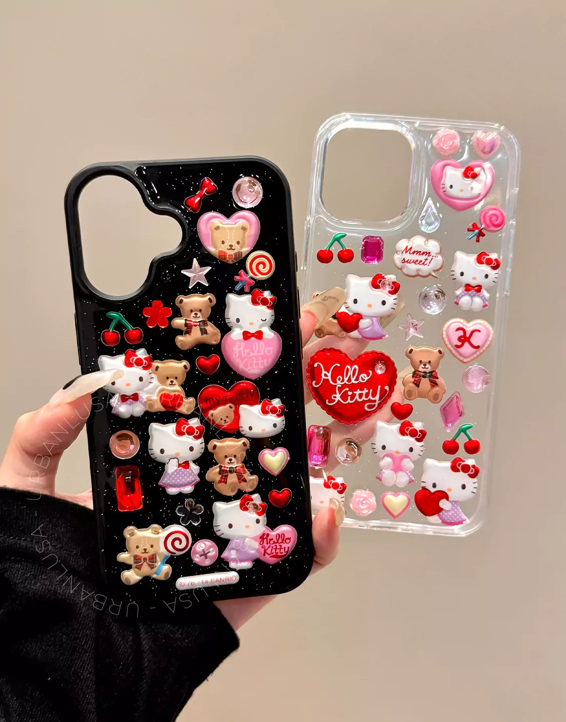 Kawaii Kitty 3D Stickers Bling Clear iPhone Case