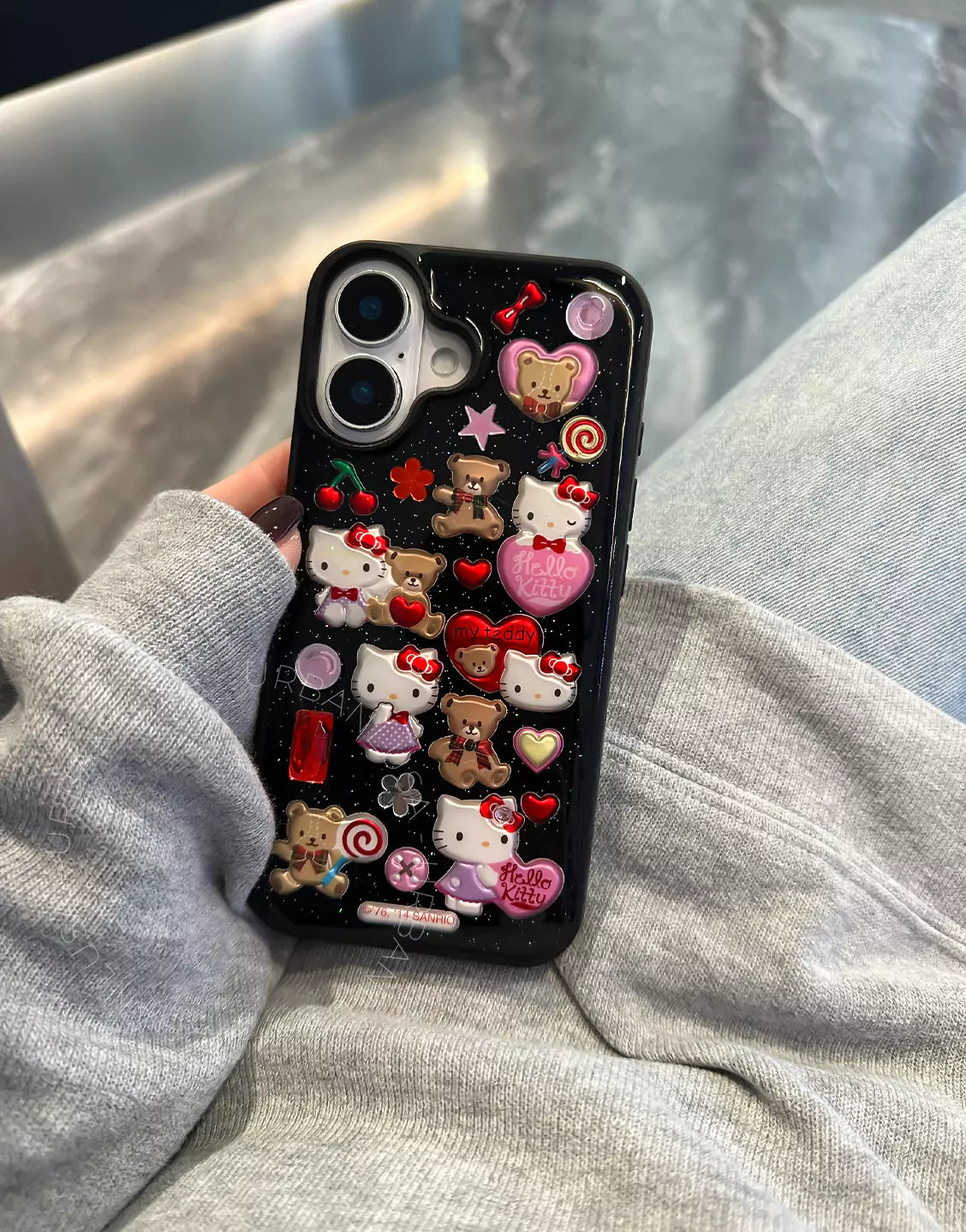 Kawaii Kitty 3D Stickers Bling Clear iPhone Case