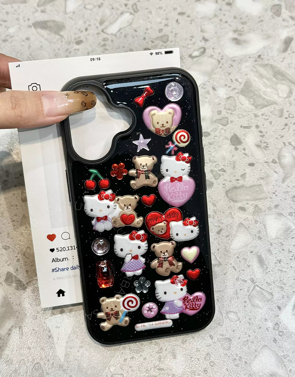 Kawaii Kitty 3D Stickers Bling Clear iPhone Case