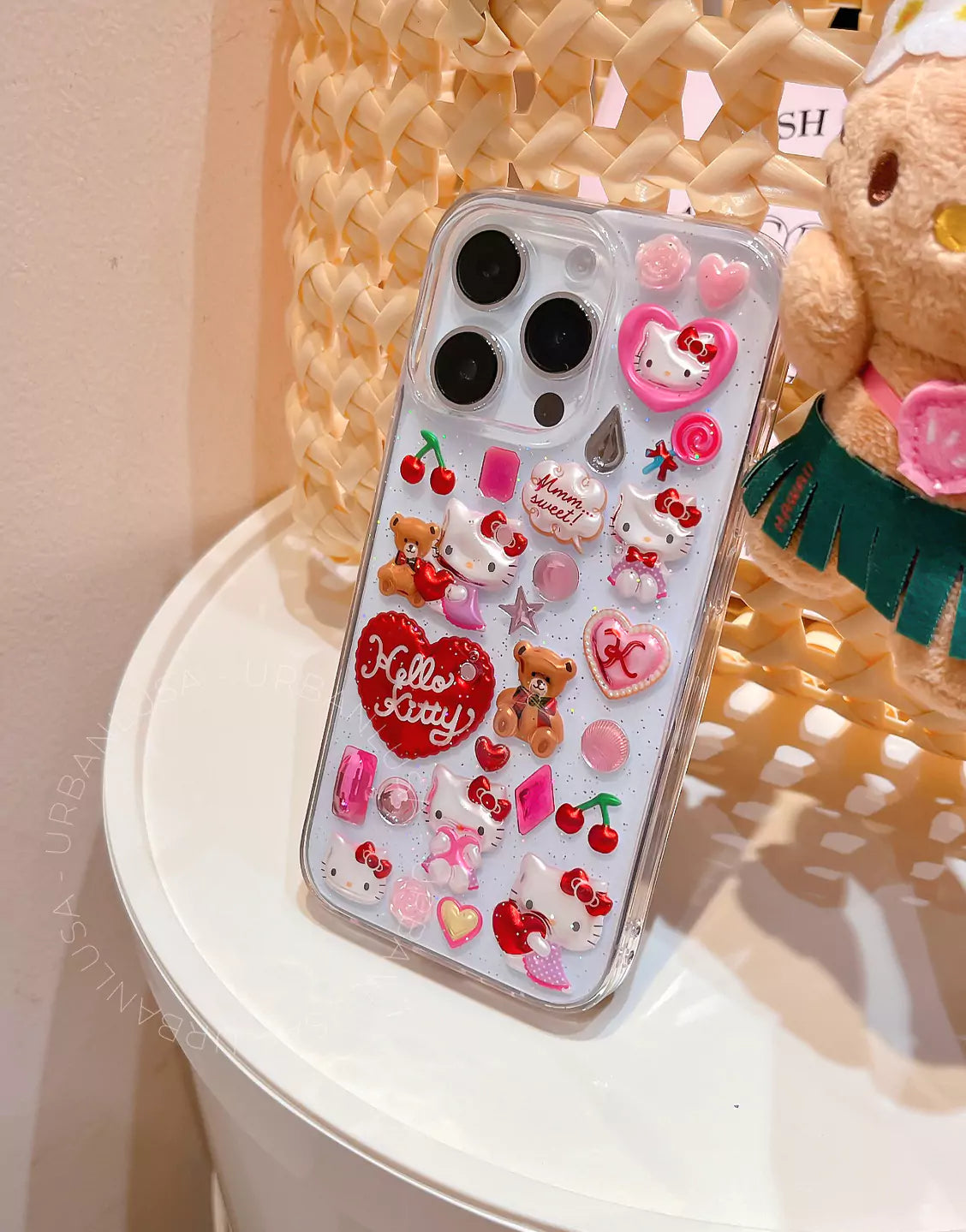 Kawaii Kitty 3D Stickers Bling Clear iPhone Case