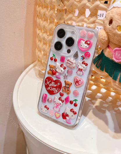 Kawaii Kitty 3D Stickers Bling Clear iPhone Case