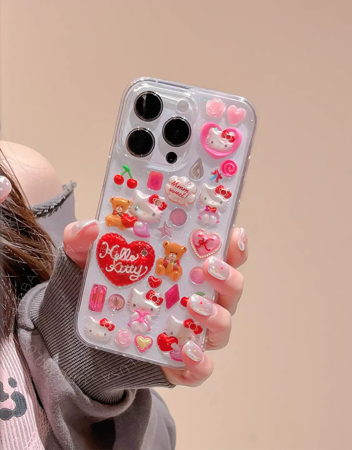 Kawaii Kitty 3D Stickers Bling Clear iPhone Case