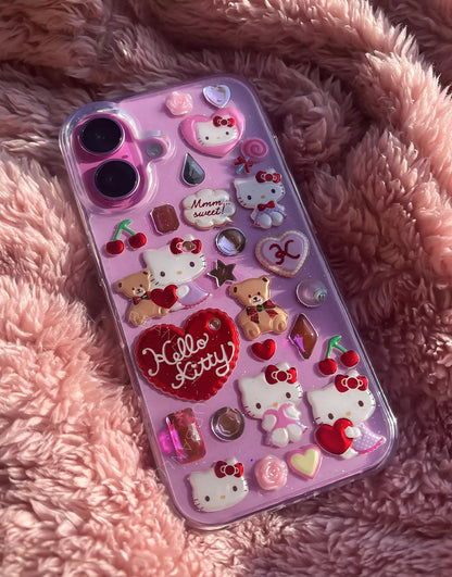 Kawaii Kitty 3D Stickers Bling Clear iPhone Case