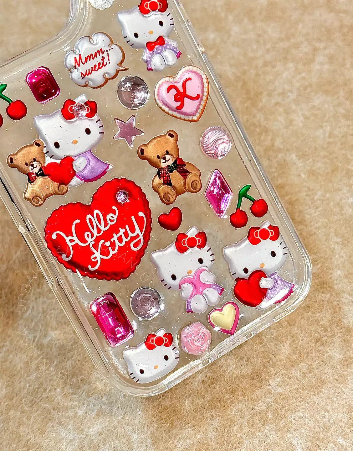 Kawaii Kitty 3D Stickers Bling Clear iPhone Case