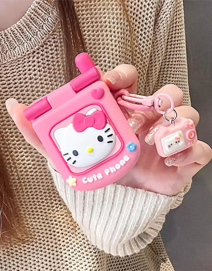 Kawaii Pink Flip Phone Kitty Mirror AirPods 4 Pro 2 Case AirPods 3 Case AirPods 1 2 Case, Cute AirPods Case, AirPods Pro Case, Aesthetic AirPods Case