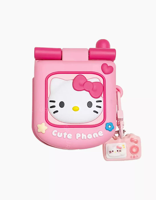 Kawaii Pink Flip Phone Kitty Mirror AirPods 4 Pro 2 Case AirPods 3 Case AirPods 1 2 Case, Cute AirPods Case, AirPods Pro Case, Aesthetic AirPods Case