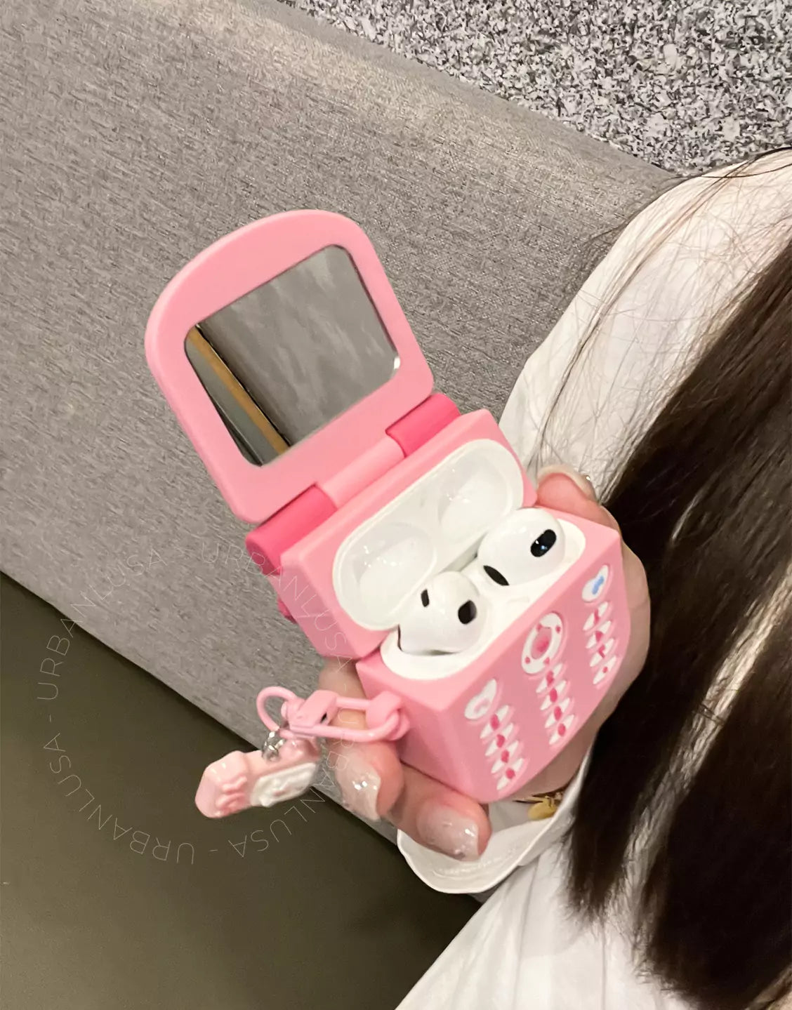 Kawaii Pink Flip Phone Kitty Mirror AirPods 4 Pro 2 Case AirPods 3 Case AirPods 1 2 Case, Cute AirPods Case, AirPods Pro Case, Aesthetic AirPods Case