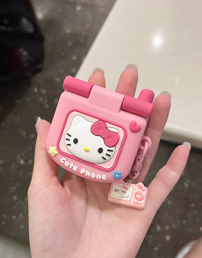 Kawaii Pink Flip Phone Kitty Mirror AirPods 4 Pro 2 Case AirPods 3 Case AirPods 1 2 Case, Cute AirPods Case, AirPods Pro Case, Aesthetic AirPods Case