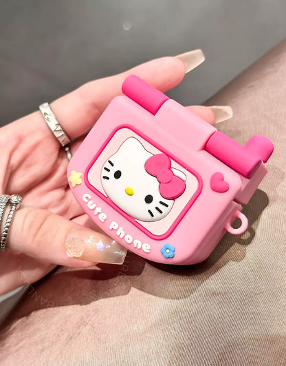 Kawaii Pink Flip Phone Kitty Mirror AirPods 4 Pro 2 Case AirPods 3 Case AirPods 1 2 Case, Cute AirPods Case, AirPods Pro Case, Aesthetic AirPods Case