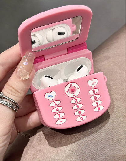 Kawaii Pink Flip Phone Kitty Mirror AirPods 4 Pro 2 Case AirPods 3 Case AirPods 1 2 Case, Cute AirPods Case, AirPods Pro Case, Aesthetic AirPods Case