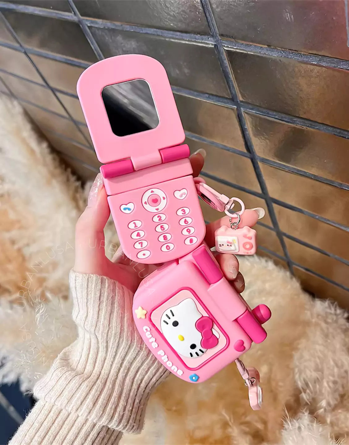 Kawaii Pink Flip Phone Kitty Mirror AirPods 4 Pro 2 Case AirPods 3 Case AirPods 1 2 Case, Cute AirPods Case, AirPods Pro Case, Aesthetic AirPods Case