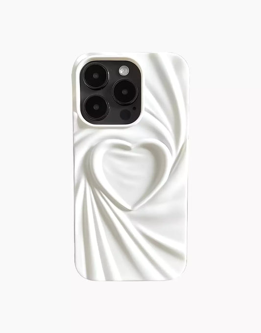 Simple White Matte 3D Wrinkled Heart iPhone Case