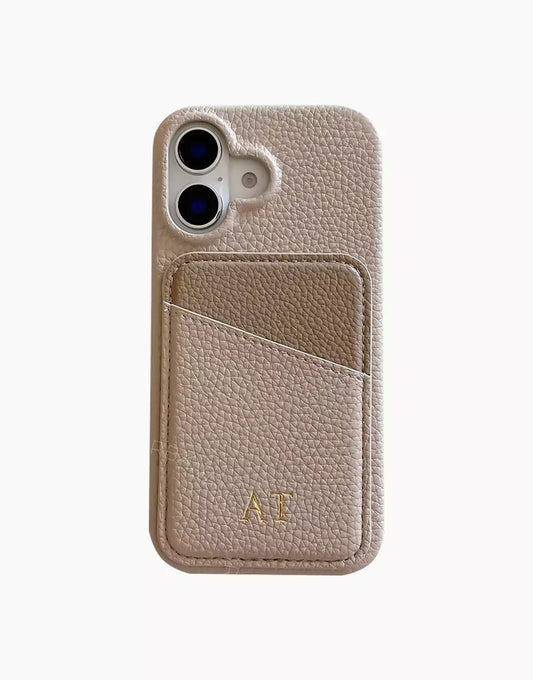 Personalized Engraved Name Leather iPhone Case with Card Holder