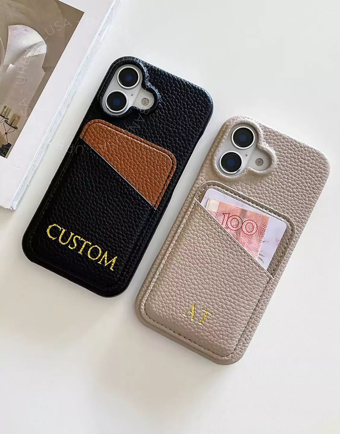 Personalized Engraved Name Leather iPhone Case with Card Holder