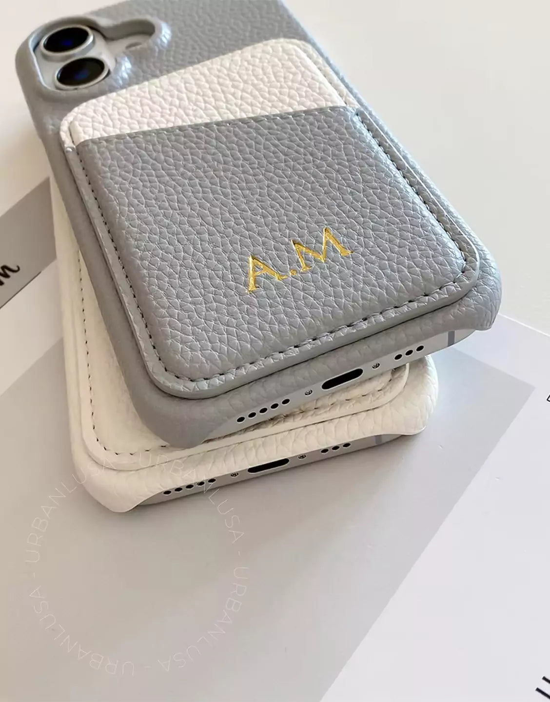 Personalized Engraved Name Leather iPhone Case with Card Holder