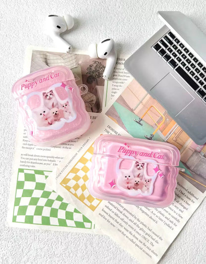 Aesthetic Cute Pink Kitten Puppy AirPods Case - URBANLUSA