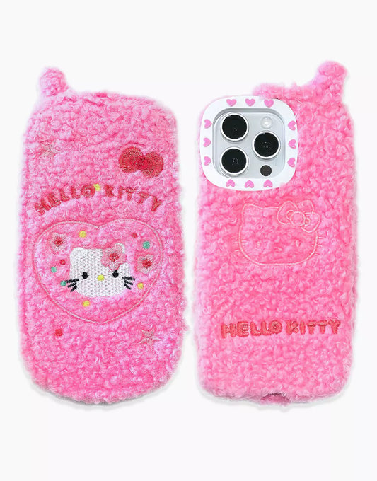 Kawaii Pink Plush Kitty Cat Flip iPhone Case with Mirror