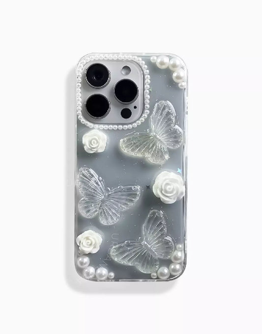 Pretty Butterfly Floral Pearl Clear iPhone Case