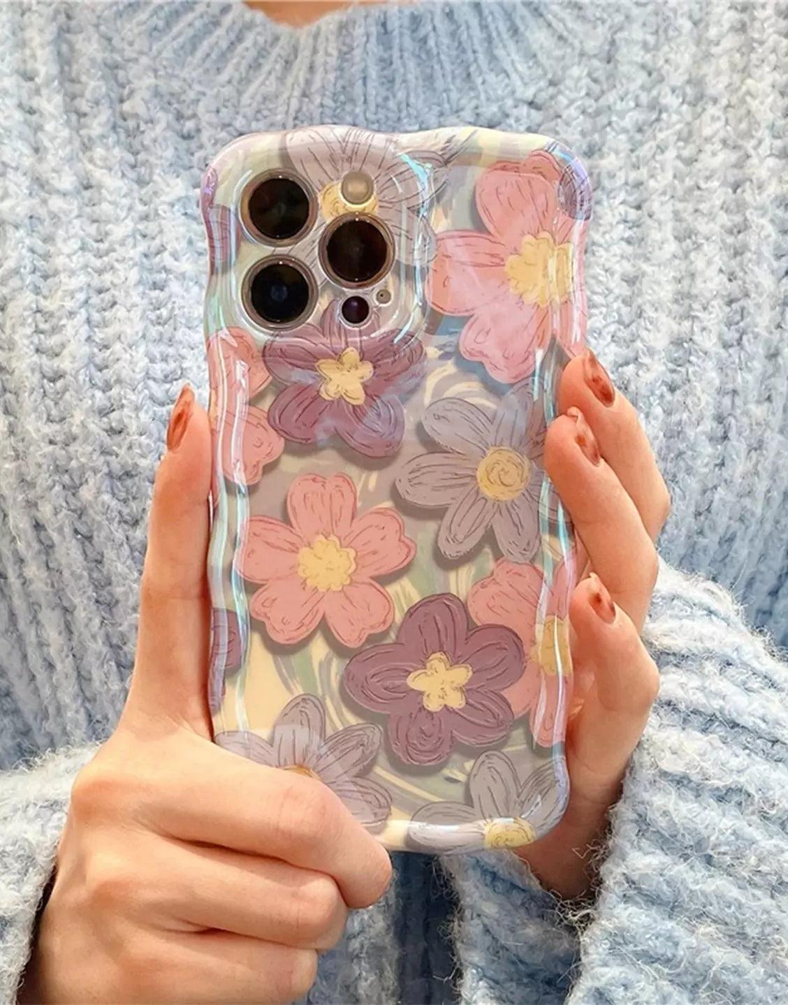 Pretty Colorful Flowers Wavy iPhone Case - URBANLUSA