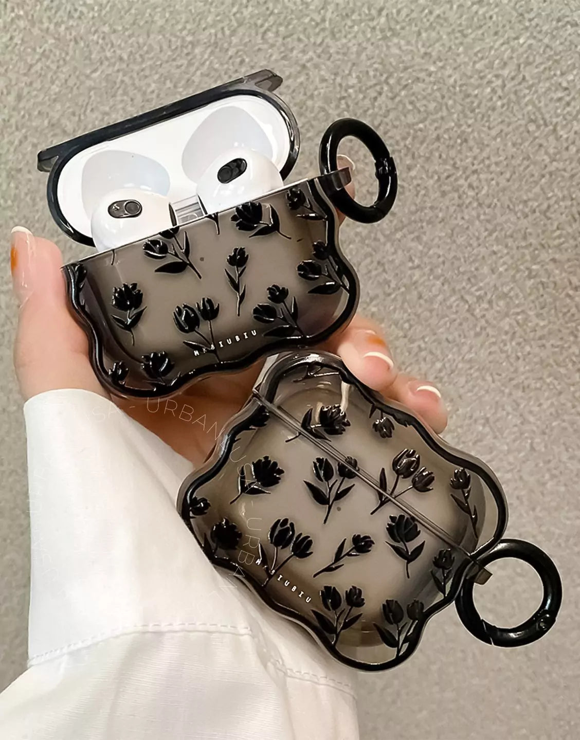 Retro Black Grunge Tulip Flower AirPods Case - URBANLUSA