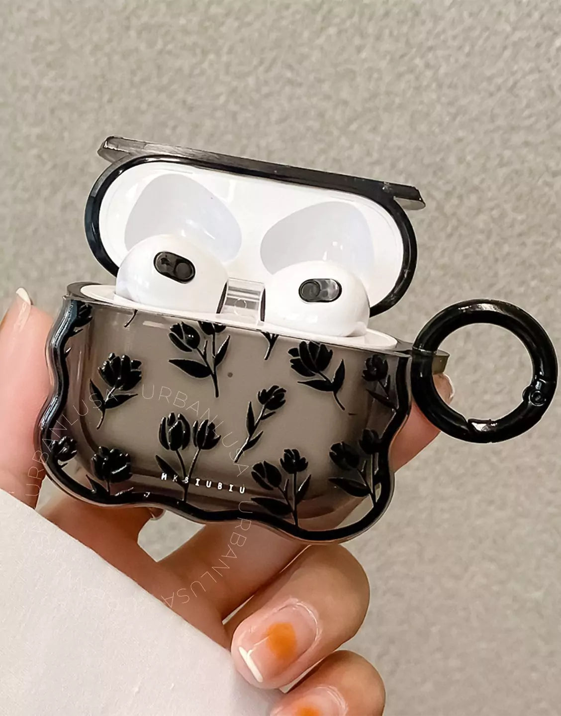 Retro Black Grunge Tulip Flower AirPods Case - URBANLUSA