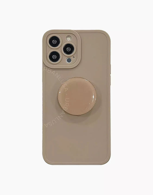 Retro Matte Cute iPhone Case With Holder - Light Brown