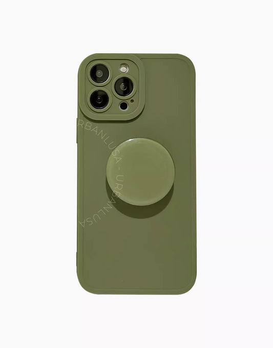 Retro Matte Cute iPhone Case With Holder - Sage Green