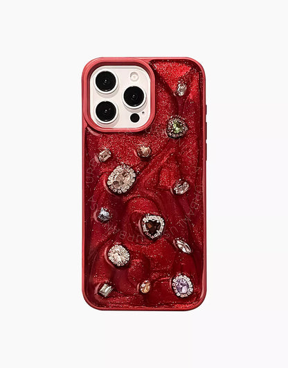 Retro Wine Red 3D Bling Diamonds iPhone Case