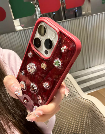 Retro Wine Red 3D Bling Diamonds iPhone Case