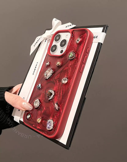 Retro Wine Red 3D Bling Diamonds iPhone Case