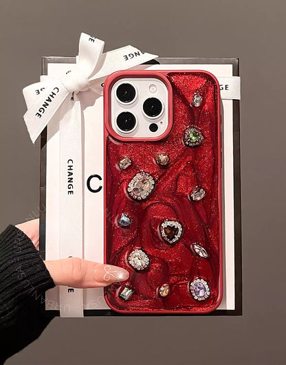 Retro Wine Red 3D Bling Diamonds iPhone Case