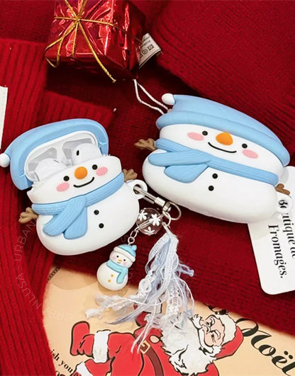 Cute Scarf Snowman AirPods Case with Snowman Tassel Pendant